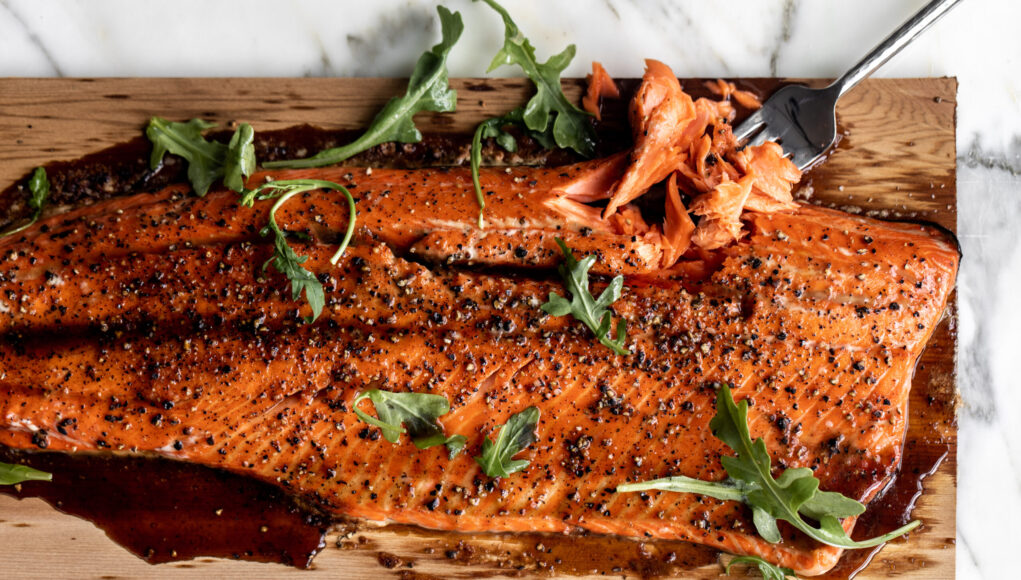 Cedar Plank Salmon with Brown Sugar and Black Pepper