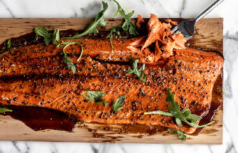 Cedar Plank Salmon with Brown Sugar and Black Pepper