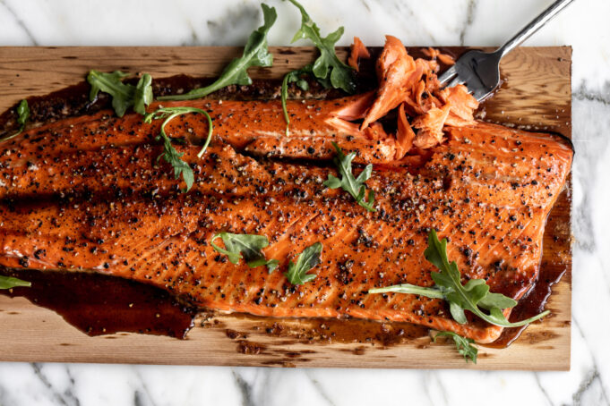 Cedar Plank Salmon with Brown Sugar and Black Pepper