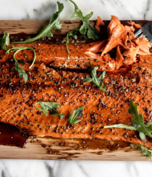 Cedar Plank Salmon with Brown Sugar and Black Pepper